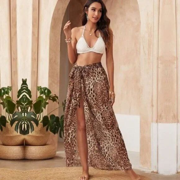 New Beach Sarong Womens Cover Ups Leopard - Picture 1 of 7